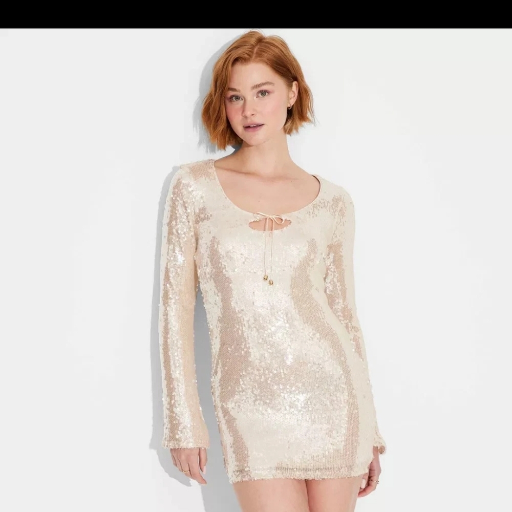 Wild Fable Cream Sequin Mini Dress